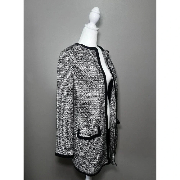 Talbots Tweed Long Blazer Coat Black White Pockets Buttons Size XS Workwear - Picture 4 of 10